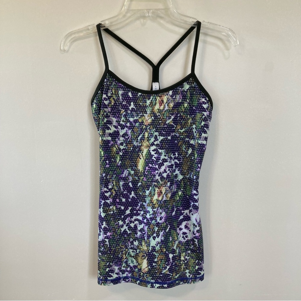 Lululemon Power Y Tank Top Sz 6 Womens Floral Sport Multi Gator Green Purple
